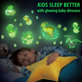 Robmoda Glow in The Dark Dinosaur Wall Decals for Kids Room, Removable Footprints Baby Nino Vinyl Stickers, Nursery Decoration Classroom Gift for Boy Toddlers