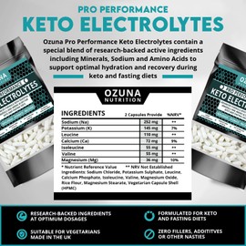 Pro Performance Keto Electrolytes | for Keto, Fasting & Low Carb Diets | Rapid Rehydration & Recovery Formula with Amino Acids | Replenish Lost Salts, Magnesium, Calcium, Potassium | 60 Capsules