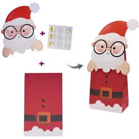 Howzcci 12 Pack DIY Christmas Gift Wrap Bags Treat Bags - 5.1 x 3.1 x 8.5 inch Santa Claus Snowman Deer Gingerbread Colorful Goodie Bag Decorations for Christmas Stocking Stuffers Party Favor Gifts