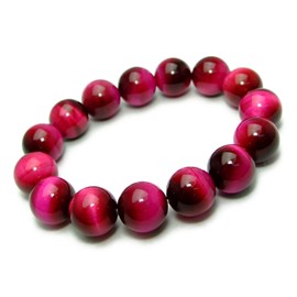 hinryo 0.2 - 0.6 inches (6 - 16 mm) A - 5A Magenta Pink Tiger Eye Tiger Eye Stone Bracelet with Pouch, Natural Stone Power Stone (32454D, 12mm, Inner Diameter: 18cm)