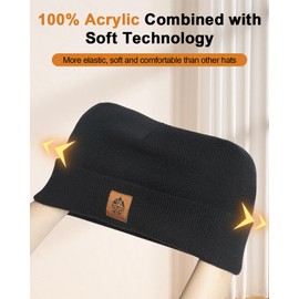 RIGWARL Soft Mens Hat and Winter Gloves Set for 32-50℉, Warm Hat and Waterproof Touchscreen Gloves for Men Women, Black