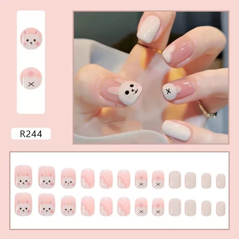 FairyBae 3paquetes Uñas Postizas Tips Decoradas Conejo A023