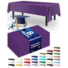 Pureegg Plastic Table Cloth Disposable - 8 Packs, Table Cloth for Valentine's Day, 54"x108" Graduation Decorations Class of 2025 for Parties, Picnics, Camping, Waterproof & Stain-Resistant, Purple