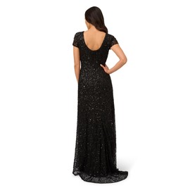 Adrianna Papell Women's Short-Sleeve All Over Sequin Gown, Black, 14