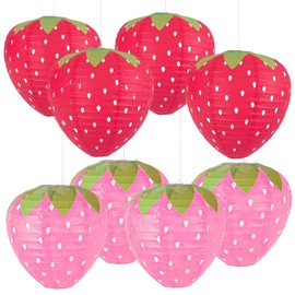 Magnoloran 8Pcs 3D Red and Pink Strawberry Paper Lantern Strawberry Lantern Decorations Hanging Paper Lantern Strawberry Hanging Ornament for Room Birthday Party Wedding Garden Decor-8 inch