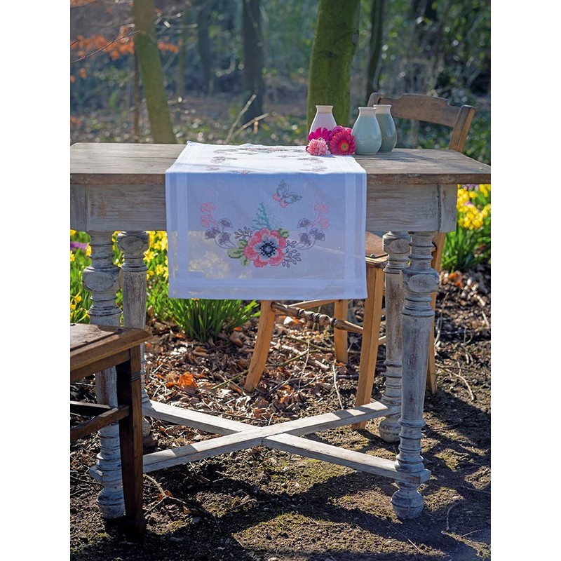 Vervaco Pastel Flowers Table Runner Kit