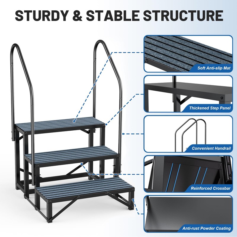 RV Steps Spa Steps with Handrail - 3 Step Hot