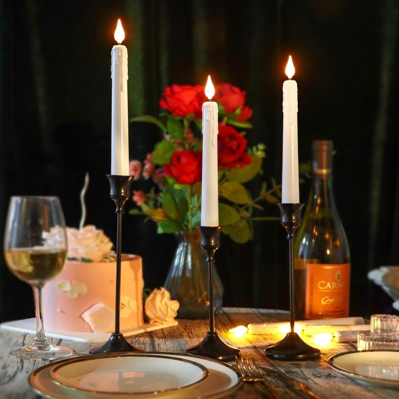 FREEPOWER 6PCS Rechargeable LED Flameless Taper Candles with Remote Timer,Battery