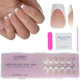 210 piezas de uñas francesas prefabricadas cortas trapezoidales marrones, cortaúñas a presión, set de regalo para decoración de uñas DIY