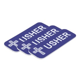 Usher 1 x 3" Name Tag/Badge, Blue, Cross Design (3 Pack)