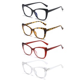 prtcslwd Reading Glasses for Women 4 Pack Cat Eye Oversized Blue Light Blocking Glasses +2.0