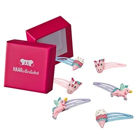 HAARallerliebst Hair clips set (6 pieces, glittering butterflies, colourful) for girls, including box for storage (ice cream box, white)