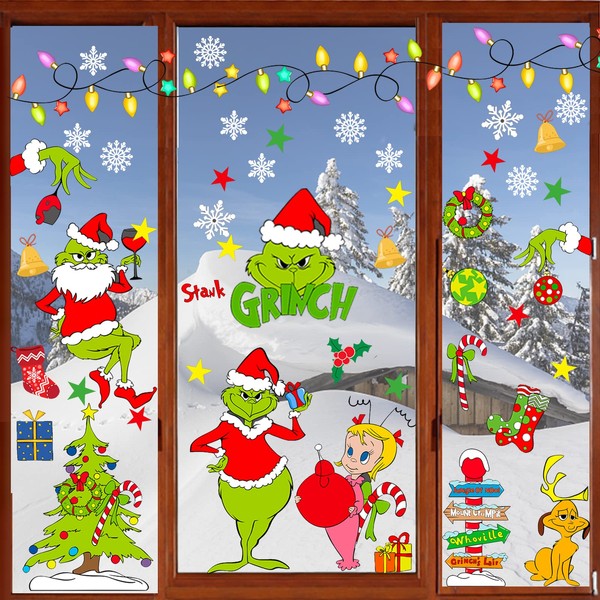YY-JUNYING 153 PCS Christmas Window Stickers ，9 Sheets christmas window