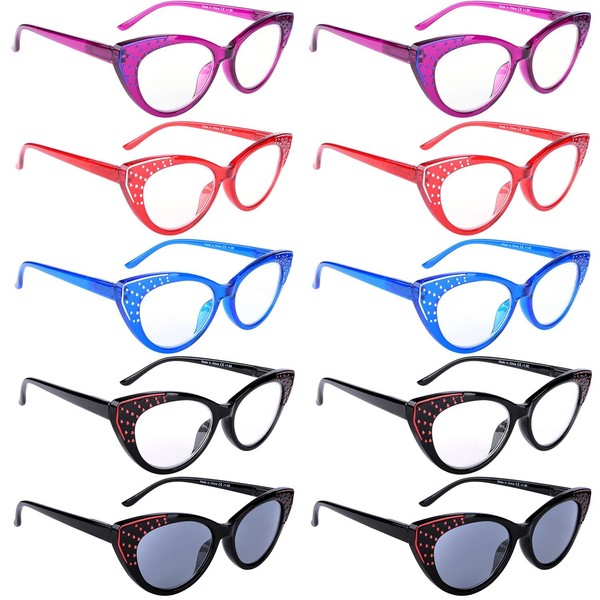 Gr8Sight 10 Pack Cat Eye Reading Glasses for Women Stylish