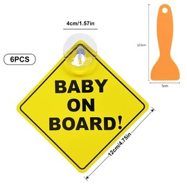 Baby on Board Sticker Car, Baby on Board Car Warning Signs, Baby on Board, Sticker Car, Car Sticker, Baby on Board Sticker Car, Warning Sign with Suction Cups, 12 x 12 cm, Pack of 6