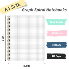 Ouzoustate Graph Paper Notebook 8.5" x 11", A4 Blue Grid Notebook Journal Hardcover College Ruled Notebook for Work, 120 Pages 100GSM Large Thick Spiral Writing Journal for Women & Men
