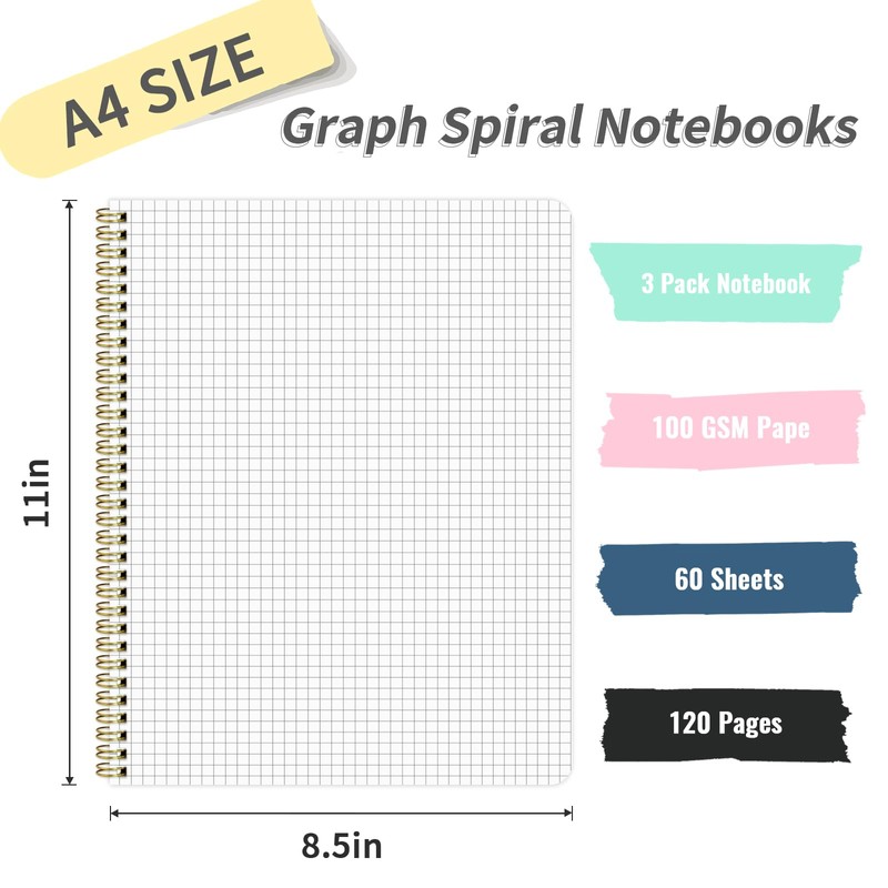 Ouzoustate Graph Paper Notebook 8.5" x 11", A4 Blue Grid