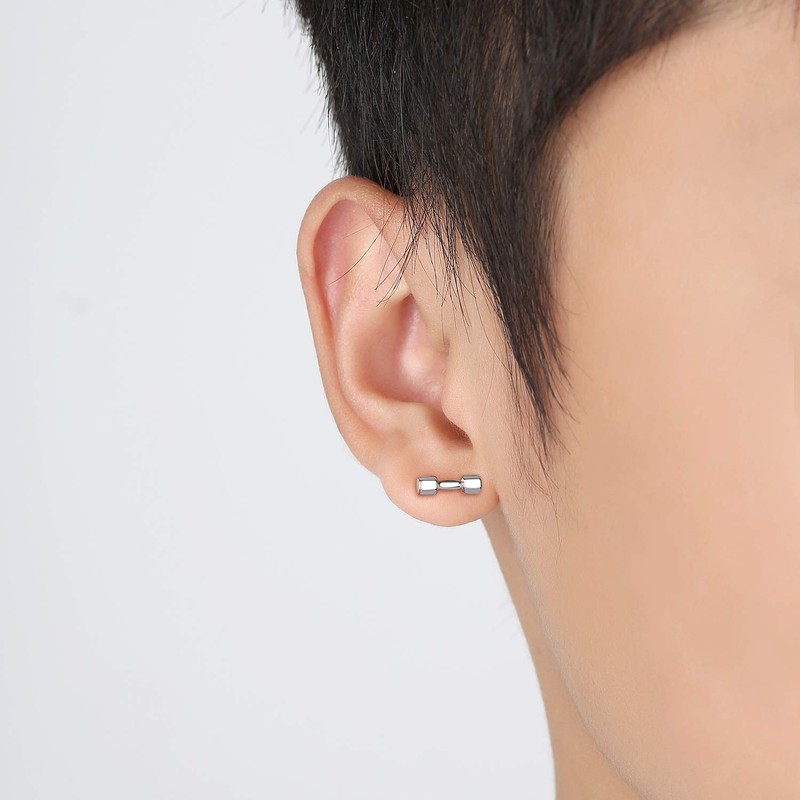 VIKI LYNN 925 Sterling Silver Mini Barbell Dumbbell Stud Earrings