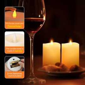 milysoek 3x4 Flickering Flameless Candles Set of 2,Real Wax Pillar LED Candles Battery,with Timer,4 inch Flameless Candles with Remote,Battery Powered Candles,for Wedding Holiday Home Decor,Ivory