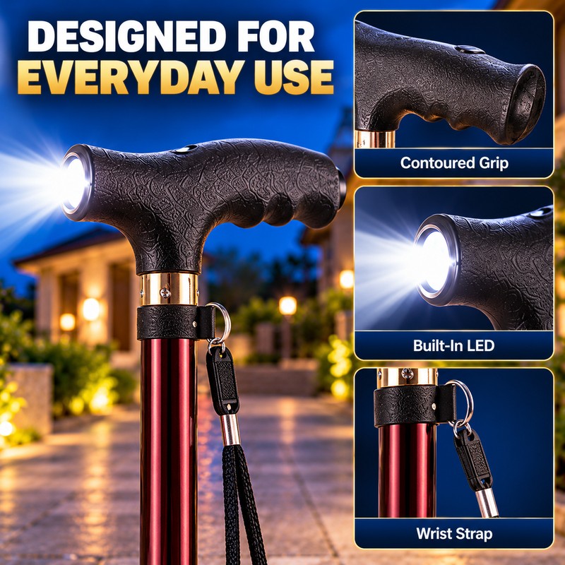 3-in-1 Adjustable Elders Walking Cane for Daily Mobility – Interchangeable