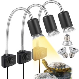 Tujoe 3 Set Turtle Heat Lamp Reptile Lamp with Clamp Aquarium Tank Basking Light with 360° Swivel Clamp 50w UVA UVB Full Spectrum Sun Sunbathe Heat Bulb for Reptile Turtle Snake Aquarium Amphibian