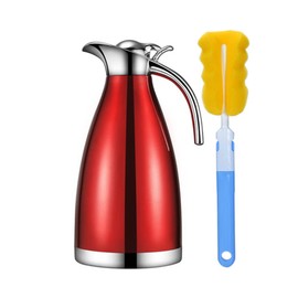 Vacuum Jug 304 Stainless Steel Double-Wall Thermal Carafe Coffee Pot Anti-Leakage Anti-Splashing Juice Milk Tea Pot Insulation (Red, 2L)