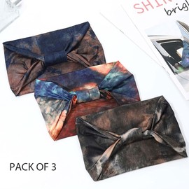 GORTIN Boho Wide Headbands for Women Stretch Turban Head Wrap Hair Accessories for Women's Hair Pack of 3