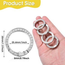 4Pcs 1 Inch Rhinestone Spring O Ring, Metal O Ring Clip, Bling Round Carabiner, Keychain Hook Clip for Keychains, Bag, Purse, Handbag, DIY Crafts(Silver)