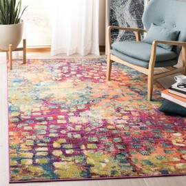 SAFAVIEH Madison Collection Area Rug - 5'3" x 7'6", Fuchsia & Gold, Boho Abstract Distressed Design, Non-Shedding & Easy Care, Ideal for High Traffic Areas in Living Room, Bedroom (MAD425D)