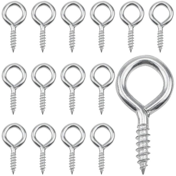 MZMing 60 Pieces Eyelet Screws Vine Eye Bolts 4cm Screw in Eye Steel Zinc Plated Self Tapping Ring Screw Nails Heavy Duty Lag Eye Bolt Wall Hooks for DIY Cork Crafts Curtain Rope Hanging Wooden Frames