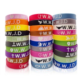 AYNAZON 30Pcs WWJD Rubber Bracelets What Would Jesus Do Colorful Silicone Wristbands for Church Christian Jesus Bible Party Favors for Men Women Inspirational Motivational Bracelet Gifts