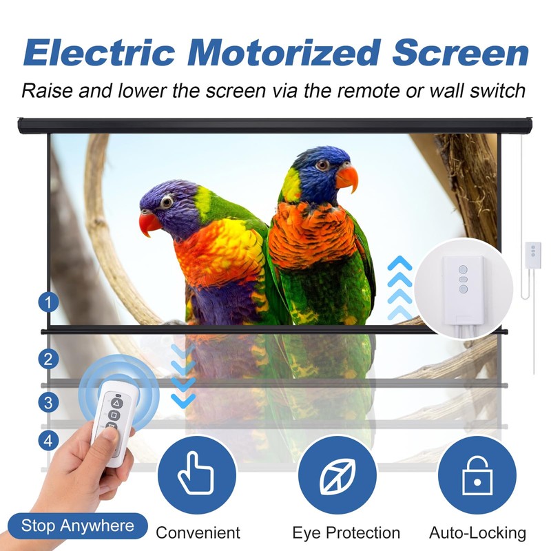 Projector Screen Motorized 84 Inch 16:9 HD Electric Projector Screen