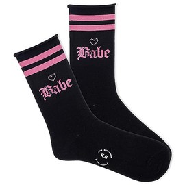 K. Bell Women's Babe Roll Top Crew Socks 1 Pair, Black, Women's 9-11