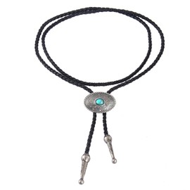 COOLLA Bolo Tie Cowboy Neckties Leather Choker Necklace Vintage Turquoise Pendant for Women,Men (Silver)
