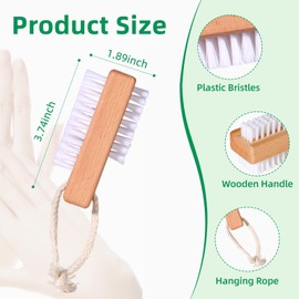 BONUMVITA Wooden Nail Brush set, Two-Sided Wooden Fingernail Nail Scrubber Brush with Hanging Rope, 2 Pack Stiff Nail Brush for Cleaning Toes and Fingernails