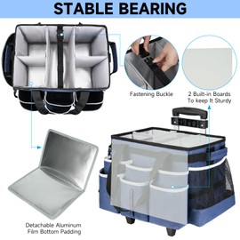 Large Rolling Cleaning Caddy Bag with Detachable Trolley,Cleaning Cart on Wheels with Shoulder Strap,Cleaning Supplies Organizer for Housekeepers,Blue