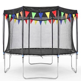 2026 Upgraded Round Trampoline Shade Cover, 4Lbs Heavy Duty Cover Accessories for 8 10 12 14 15 16FT Trampoline for Sun Protection, Sun Shade with Colorful Flag and 98FT Elastic Cord, Non Tears Easily