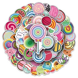 50Pcs Lollipop Stickers Pack Colorful Dessert Candy Sticker for Water Bottle Funny Waterproof for Teens Adults Vinyl for Laptop Skateboard Party Supplies (Lollipop)