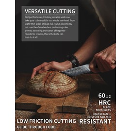 SANMUZUO 8” Bread Knife Serrated Kitchen Chef Knife - Damascus Steel & Resin Handle - Xuan Series (Jade Green)