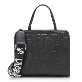 KARL LAGERFELD Women's Essential Maybelle Satchel Bag, Black/Silver