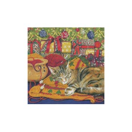 A Rare Breed Cat Christmas Card - 'The Christmas Jumper' UK Made Xmas Scene with a Tabby and Knitting. Seasonal Greeting Cards Printed Inside. Recyclable.