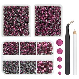 qiipii 3 Boxes 5070PCS Wine Purple Resin Crystal Rhinestones for Crafting 2mm 3mm 4mm 5mm 6mm Flatback Burgundy Stones Gems No-Hotfix Diamonds for Nails Face Eyes Makeup Tumblers Bottles Mugs Crafts