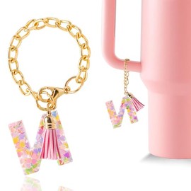 MIEKARA Letter Charm Accessories for Tumbler Cup 1 PCS Pink Stylish Cute Initial Keychain Handle Charm for girls gifts (Letter-N)