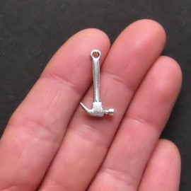 Unbranded BULK 20 Hammer Charms Antique Silver Tone 3D - SC616