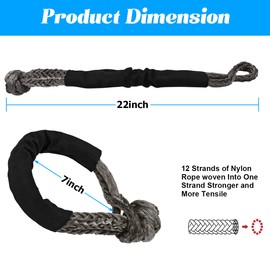 TSUGAMI Synthetic Car Soft Shackle, 2PCS 38000LBS Breaking Strength Road Recovery Soft Shackle Rope with Protective Sleeve, Heavy Duty Auto Accessories, Universal for ATV, Towing, SUV (Black)