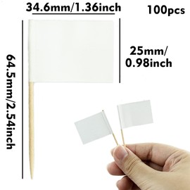 100PCS Blank Toothpick Flags Kraft Paper Food Labels (3.5 * 2.5cm) Fruit Picks for Party Food, Cheese Plate & Cupcake Toppers, Cheese Label, Baby Shower Names, Fruit Salad Cocktail Sticks, White
