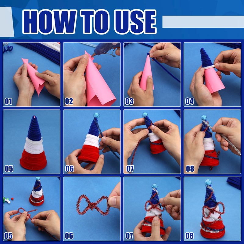 600 PCS Pipe Cleaners, Red Blue White Pipe Cleaners Bulk