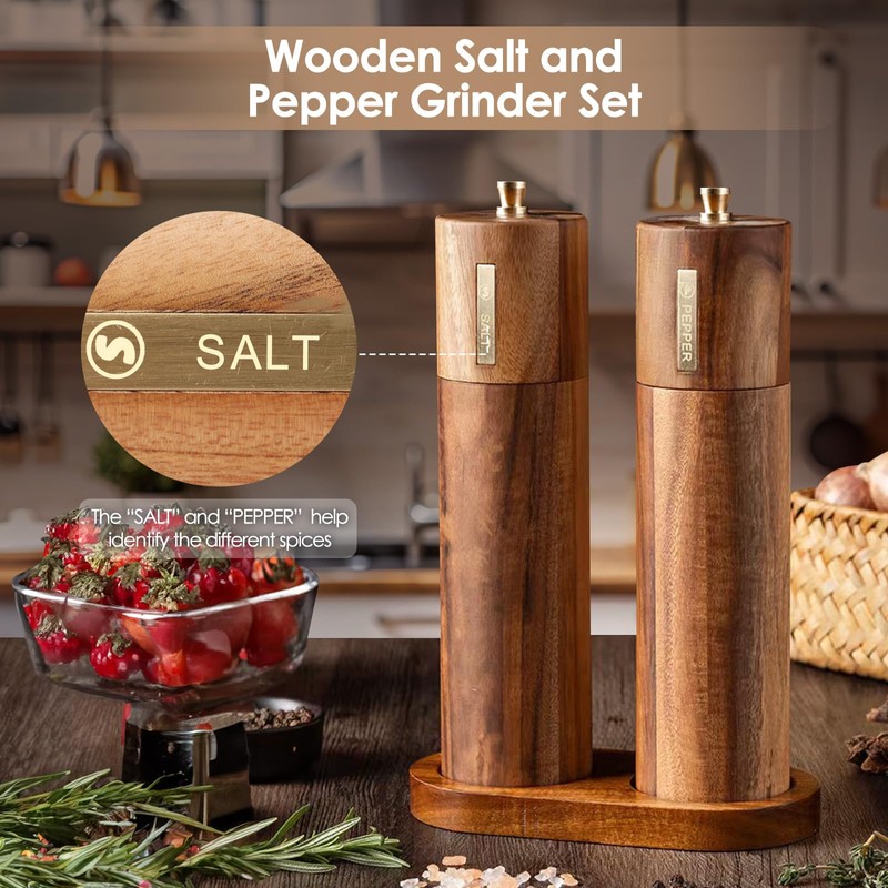 Foyucool Wooden Salt and Pepper Grinder Set, 8 inch Manual