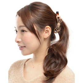 Viragio vi-0398gold Banana Clip, Large, Large Hair Clip, Ribbon, Simple, Hair Accessory, Hair Clip, Women's, Brand