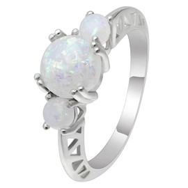 Fleur Engagement Ring for Women by Ginger Lyne | Round 3 Stone Simulated Fire Opal Statement Birthstone Ring for Her | Gifts for Ladies